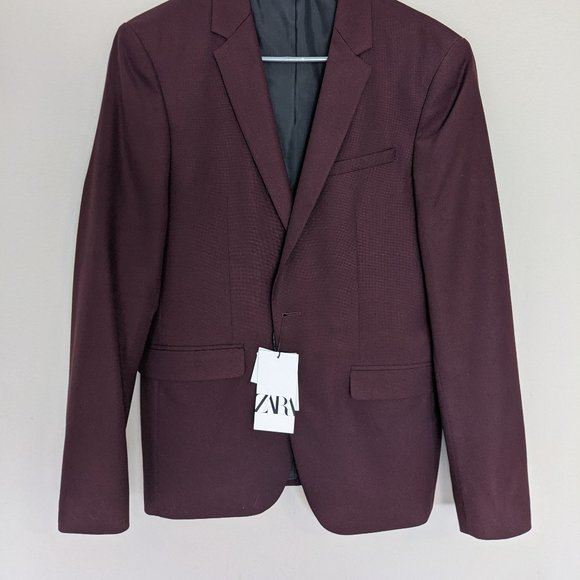 Zara Mens Blazer Sports Jacket Burgundy NEW - Picture 2 of 4